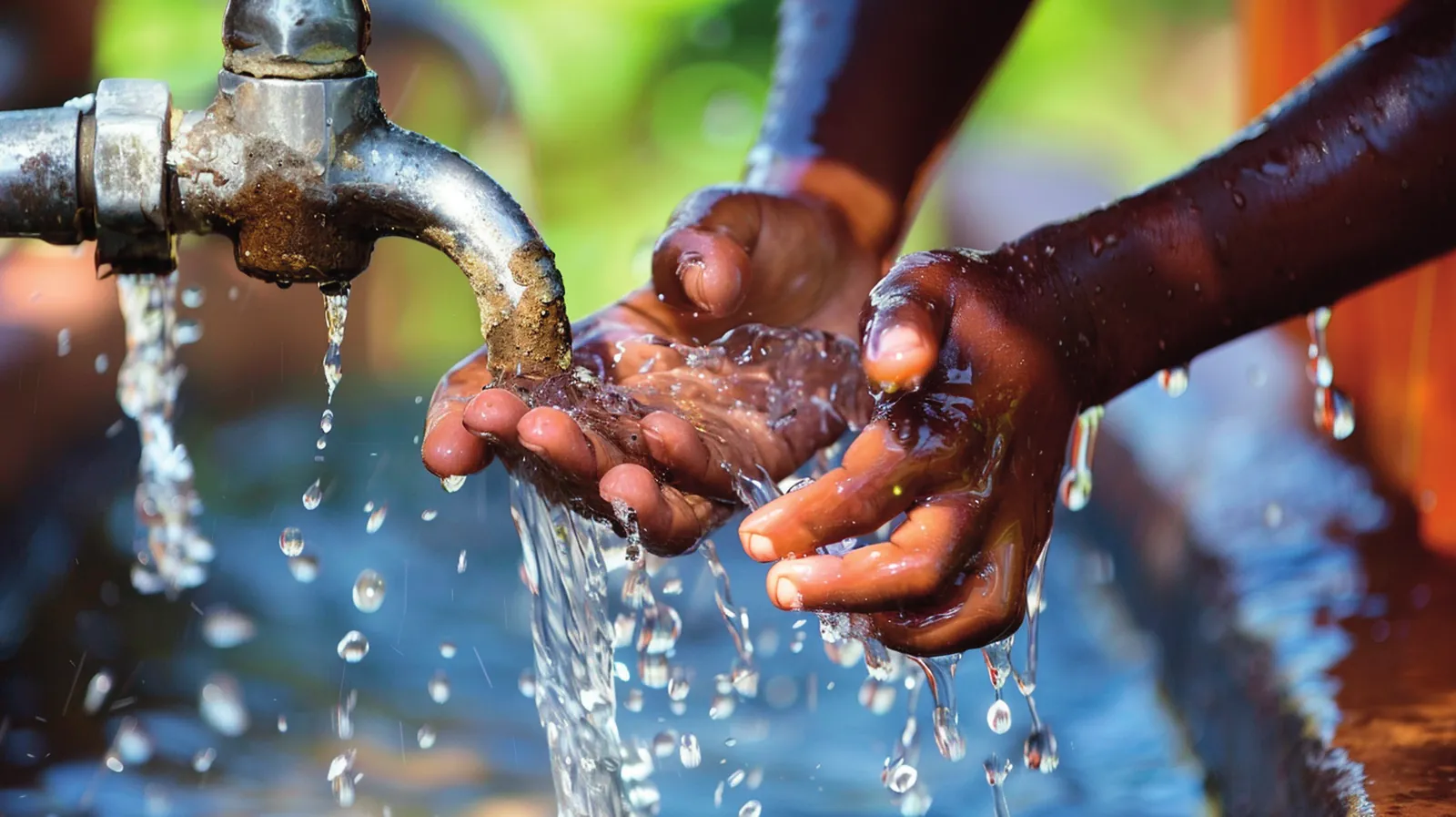 Mains sous un robinet d’eau potable